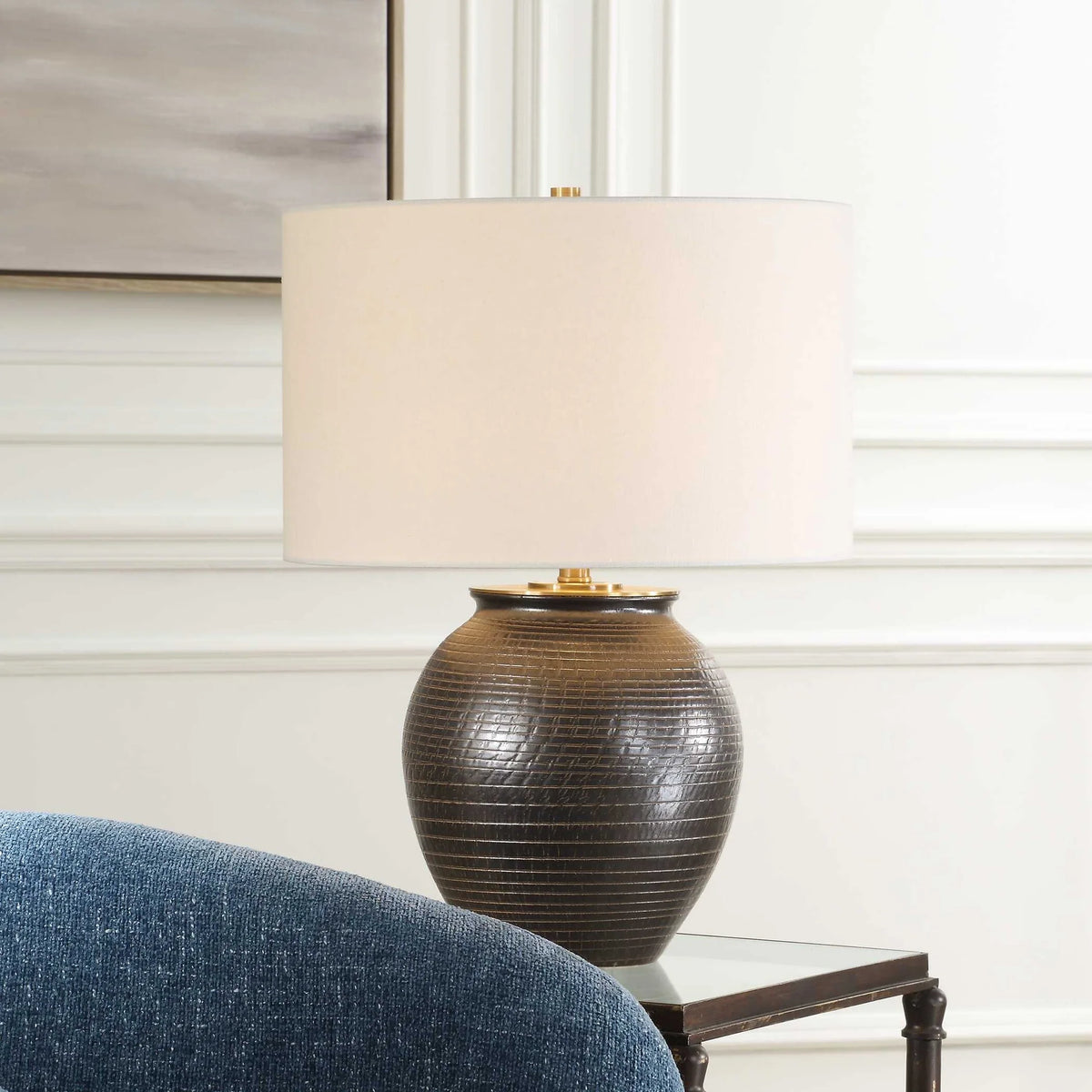 Bronze Ribbed Ceramic Table Lamp