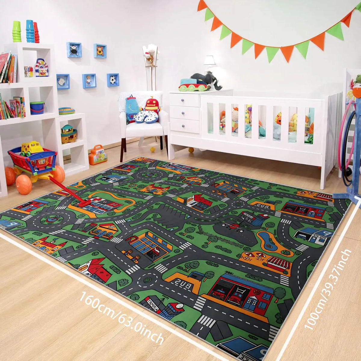 Cartoon City Pattern Area Rug - Soft, Non-Slip Floor Mat for Living Room, Bedroom, or Nursery