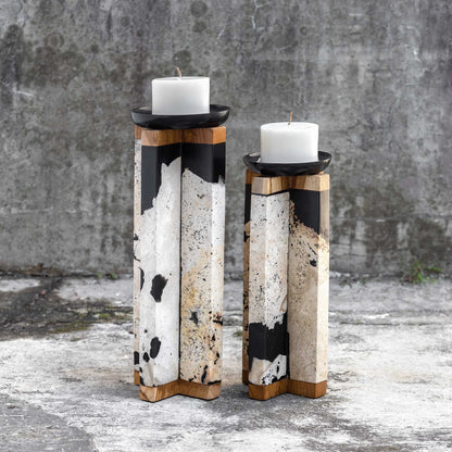 Coral Stone Candleholders, Set of 2