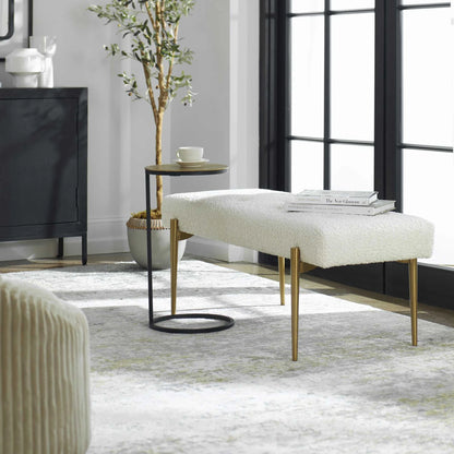 White Shearling Tufted Bench
