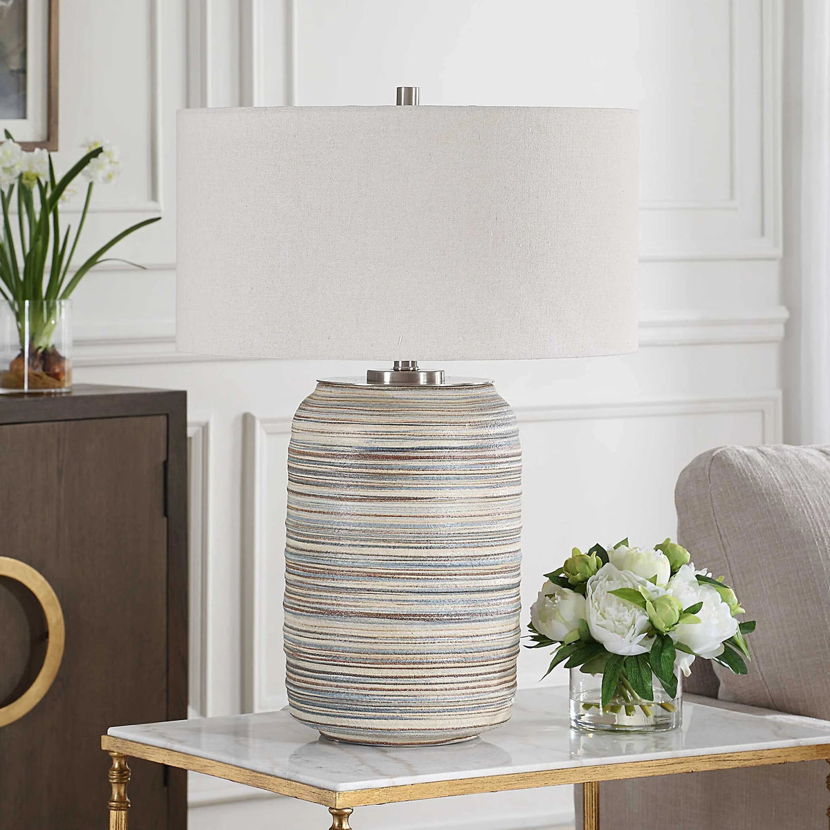 Large Striped Ceramic Table Lamp