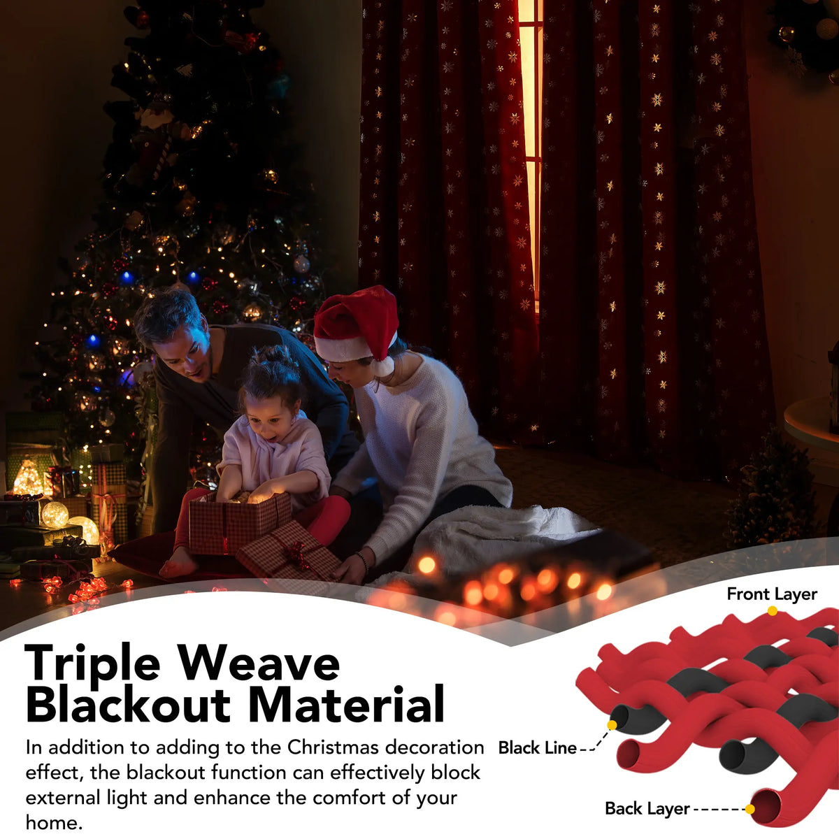 Deconovo's Red Snowflake Blackout Curtain Set – 2 Thermal Insulated Drapes for a Holiday Ambiance in Bedroom & Living Room