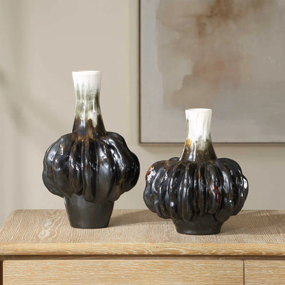 White & Brown Gourd Vases Set/2