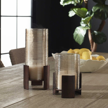 Ribbed Glass Candleholders, Set of 2