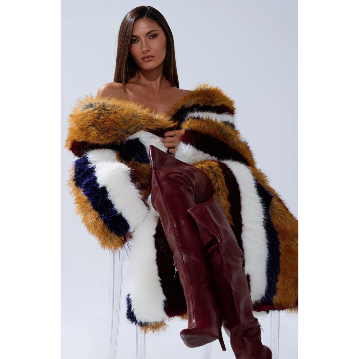 Alaia Striped Faux Fur Coat
