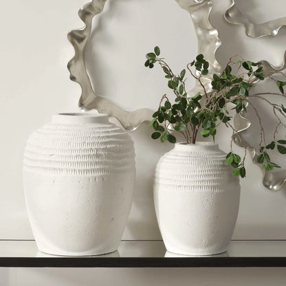 Ridge White Ceramic Vases Set/2