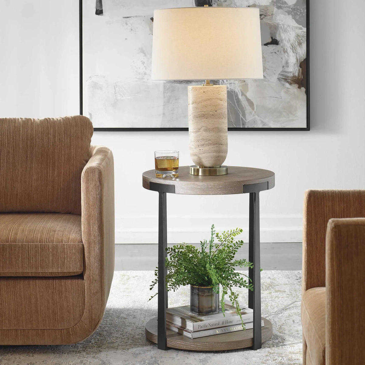 Round Coffee Oak Side Table
