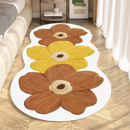 Flower-Pattern Non-Slip Floor Mat, Rectangular Soft Floral Area Rug, Decorative Rug for Home, Living Room, Bedroom and Study Room