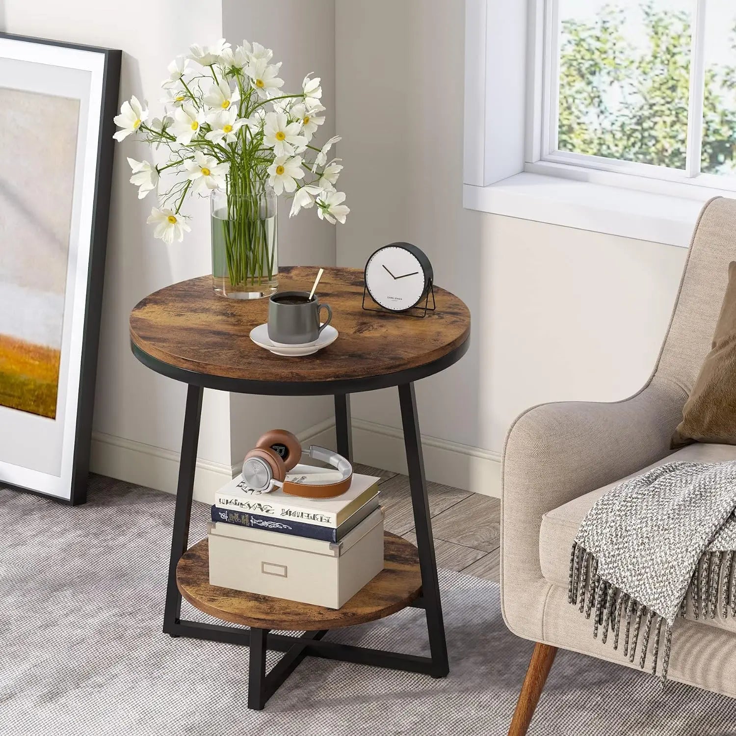 Tribesigns 2-Tier Round End Table with Storage Shelf