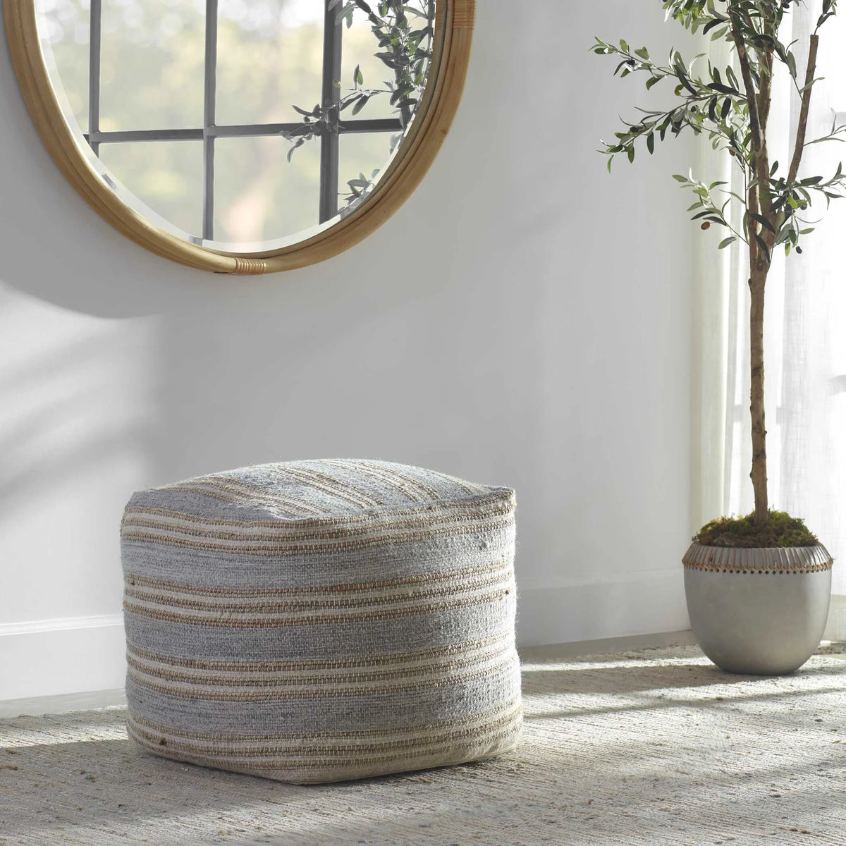 Handwoven Gray Pouf