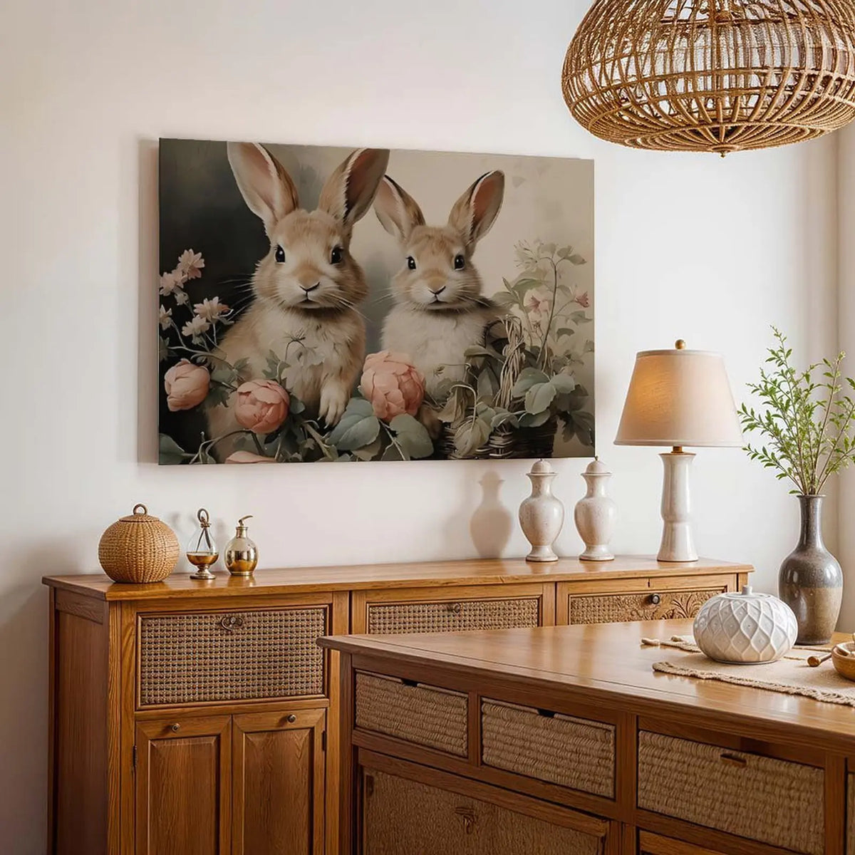 Vintage Easter Bunny Canvas Wall Art – Spring Prints for Your Bedroom, Living Room, or Office