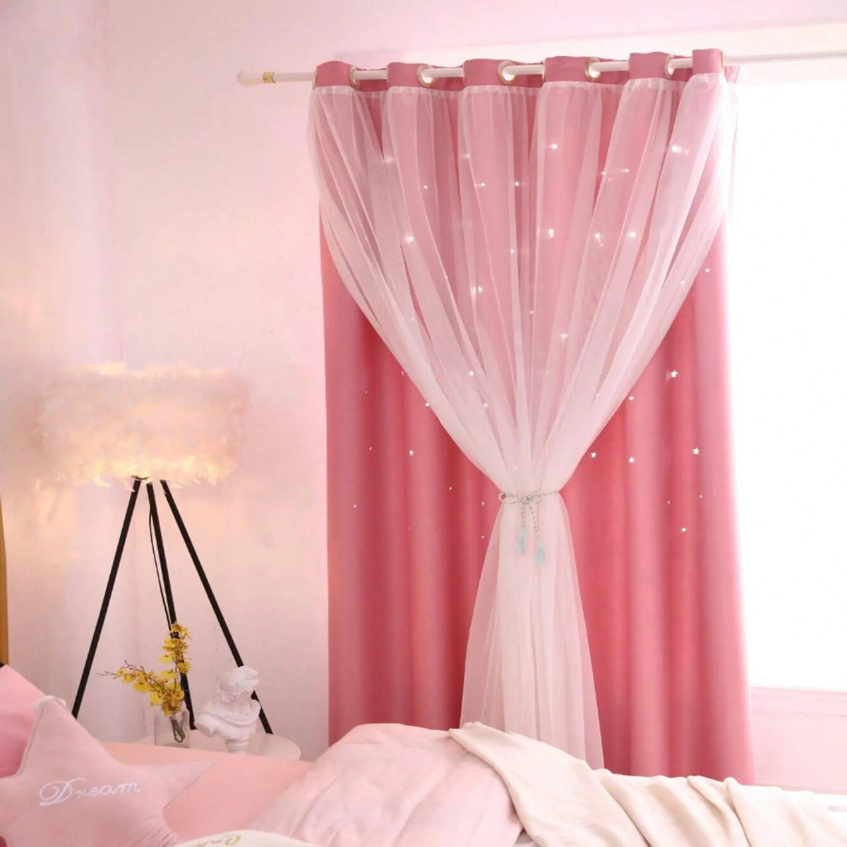Double Layer Blackout Curtains | Thermal Insulated, Pink | Wide Size Range, Set of 2