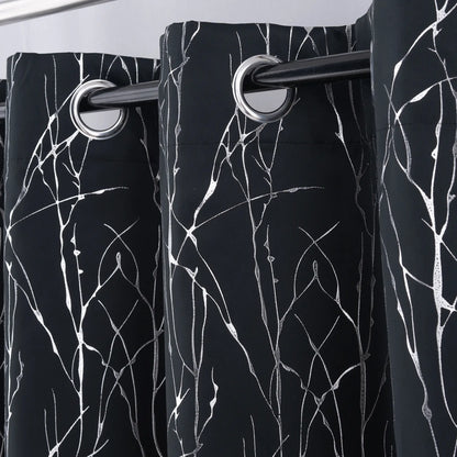 Transform Your Space with Curtain Club's 2-Piece 34x63 Inch Blackout Tree Branch Drapes - Stylish Thermal Grommet Window Treatments for Living Room and Bedroom