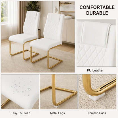 7-Piece Dining Table Set with White Rectangular MDF Table and 6 Leather Chairs