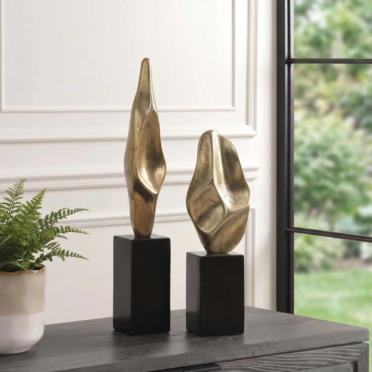 Fluid Gold Sculptures, Set of 2