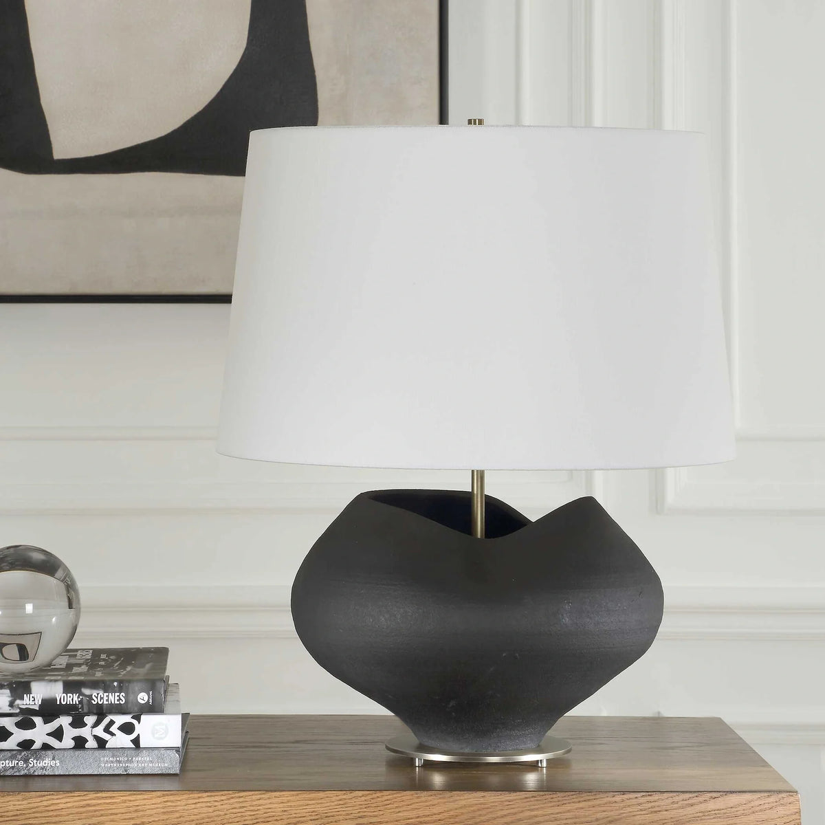 Aged Black Porcelain Table Lamp