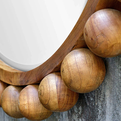 Wood Beaded Round Mirror