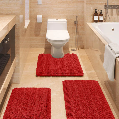 Transform Your Bathroom with the ACCUMTEK Luxurious Soft Striped Chenille Bath Rug Set - 3 Plush, Non-Slip Mats for Ultimate Comfort and Style