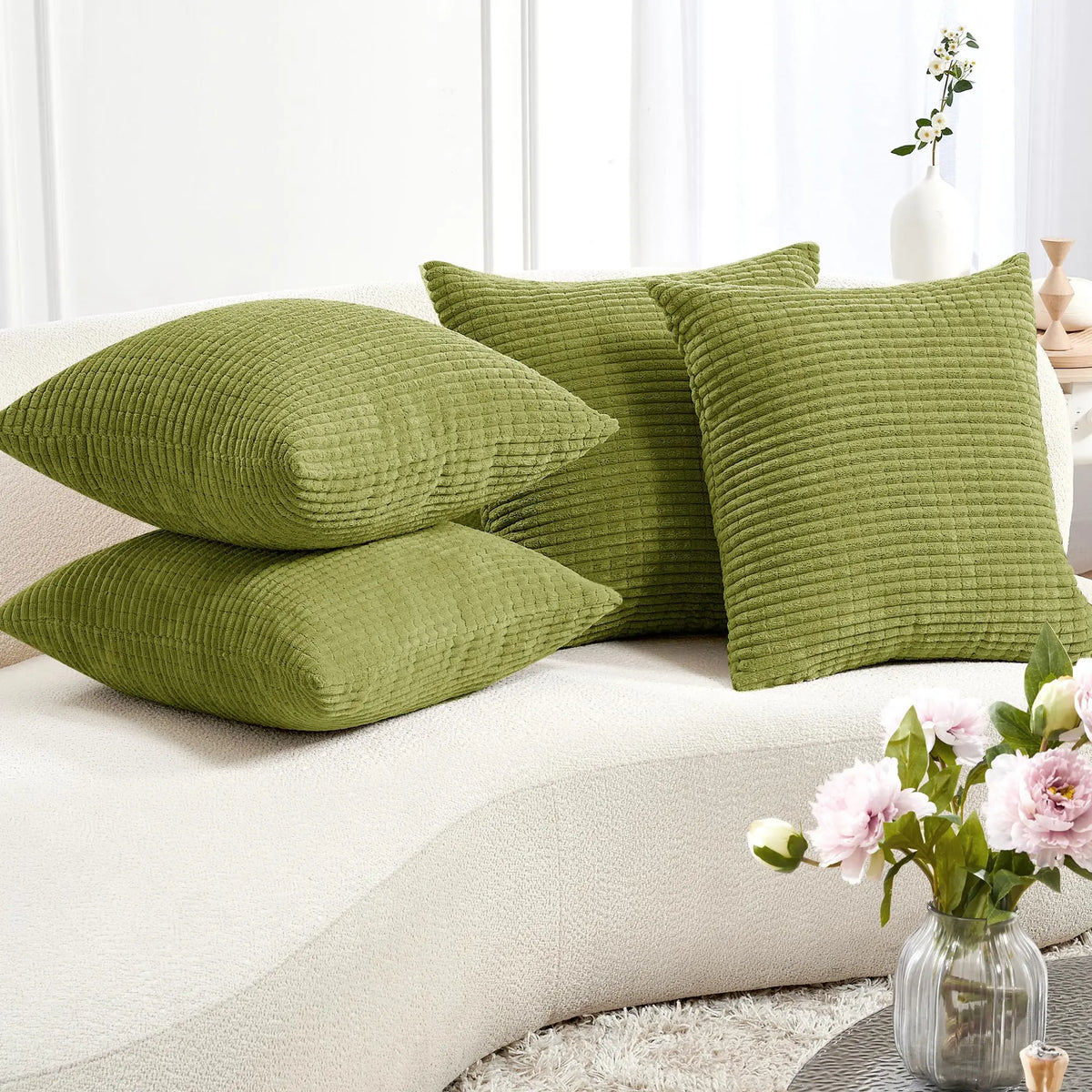Transform Your Space with Deconovo's Set of 4 Cream Corduroy Striped Throw Pillow Covers - Perfect for Sofa, Couch, or Bed!
