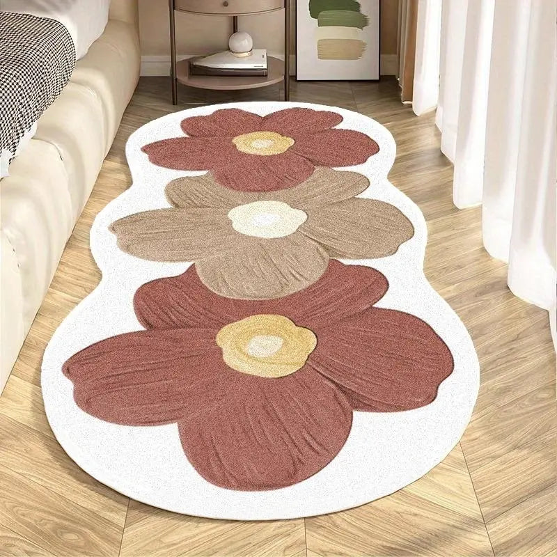 Flower-Pattern Non-Slip Floor Mat, Rectangular Soft Floral Area Rug, Decorative Rug for Home, Living Room, Bedroom and Study Room