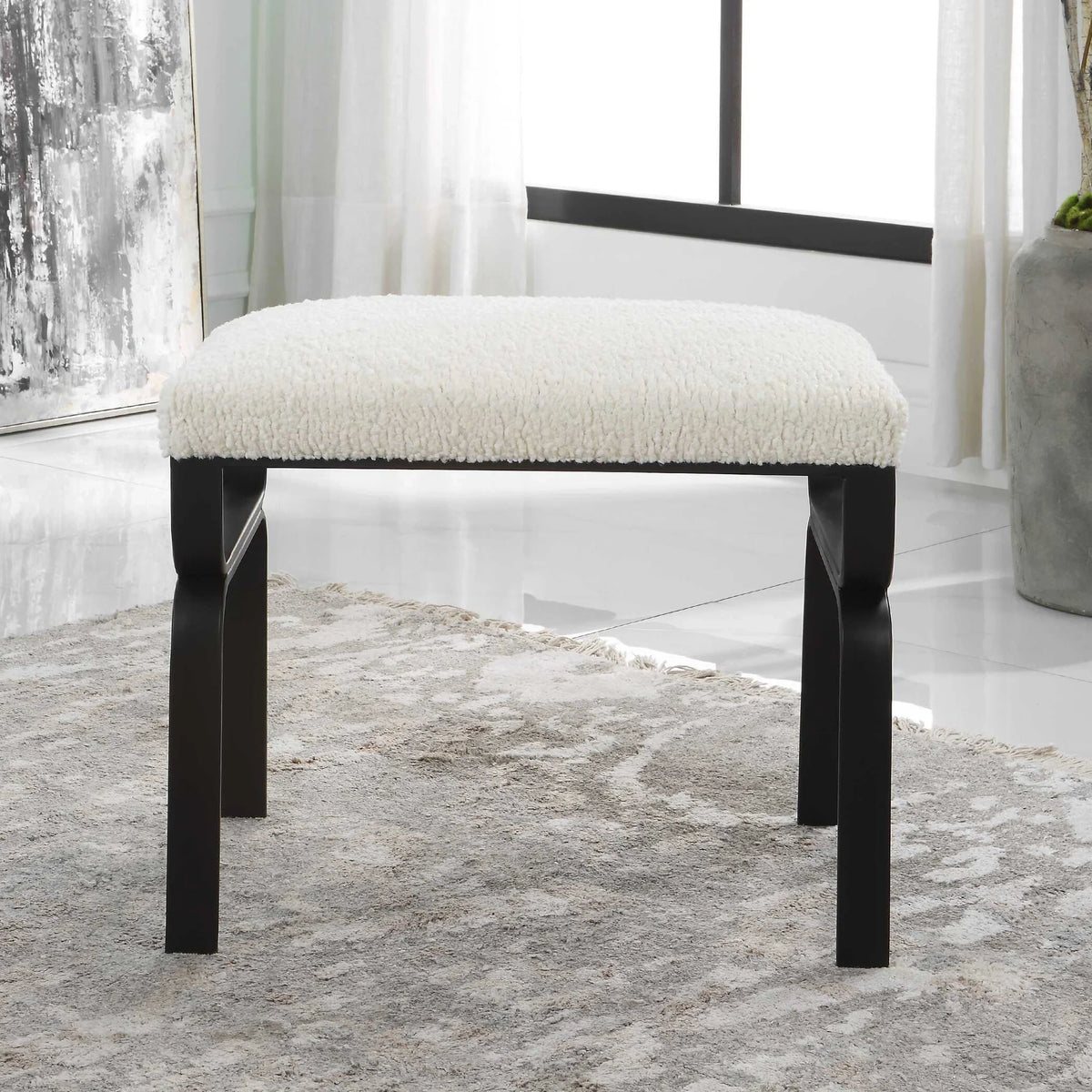 White Shearling Small Bench