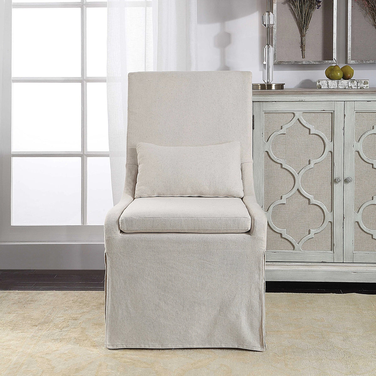 White Linen Armless Chair