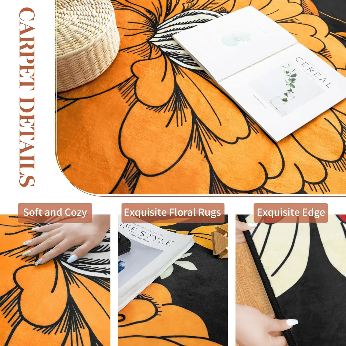 Tyrot Botanical Floral Washable Area Rug | Non-Slip Soft Boho Print in Four Designs | Sizes 2×3 to 8×10