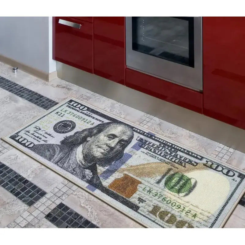Washable $100 Bill Design Non-Slip Runner Rug