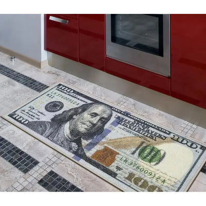 Washable $100 Bill Design Non-Slip Runner Rug