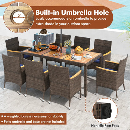 Costway - 9 Piece Outdoor Dining Set with Acacia Wood Table Top-Navy