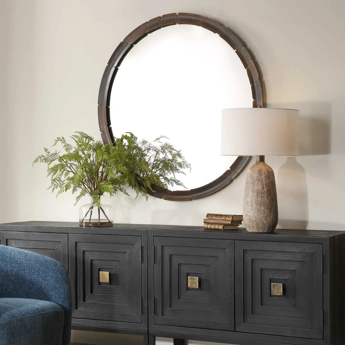 Amber Glass Round Mirror