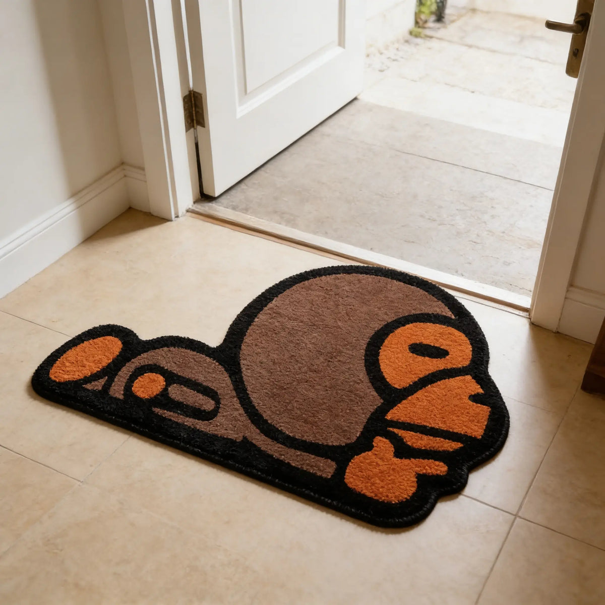 Playful Irregular Cartoon Monkey Print Carpet - Soft Velvet Easy Clean Area Rug for Living Room & Bedroom Decor