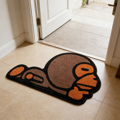 Playful Irregular Cartoon Monkey Print Carpet - Soft Velvet Easy Clean Area Rug for Living Room & Bedroom Decor