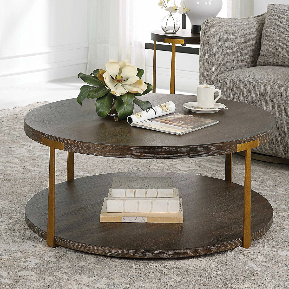 Coffee Oak Round Coffee Table