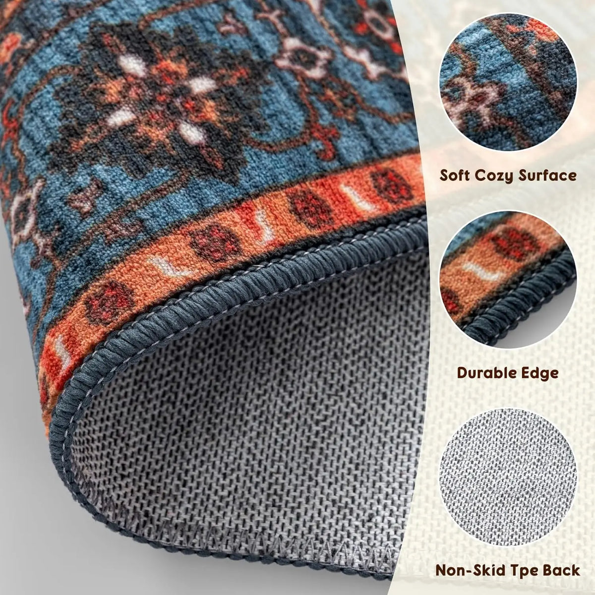 Shilucheng Boho Washable Area Rug | Low Pile, Non-Slip Rubber Backing | 8 Colourways, Sizes 2×3 to 9×12