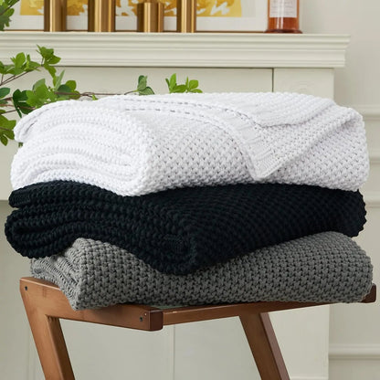 Chunky Knit Throw Blanket Lightweight Beige Cotton Blanket for Sofa Couch Bed , Rustic Shabby Modern Farmhouse, 51 X 63 Give Bag