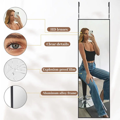 Beautypeak 48" × 14" Full Length Wall Mirror | Slim Aluminium Frame with Leather Cord | Arch & Rectangular in Gold or Black