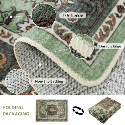 Neutral Vintage Washable Area Rug | Non-Slip, Machine Washable | Sizes 2×3 to 8×10