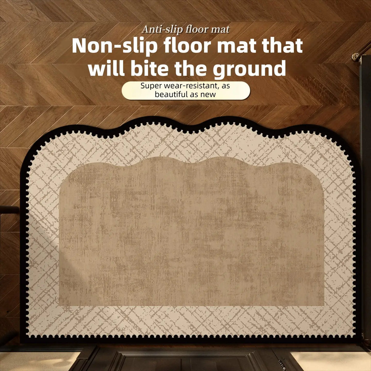 Nordic Soft Dense Pile Door Mat | Non-Slip Washable Entryway & Kitchen Mat | Scalloped or Rectangular in Green & Light Brown