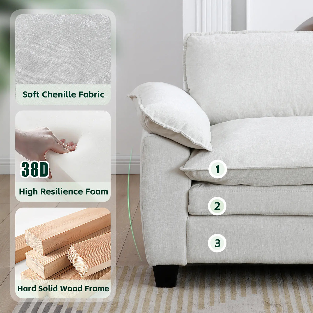 [Bellemave] Modular Sectional Loveseat Sofa, 2-Seat Chenille Couch with Washable Zipper Cushion Covers for Living Room