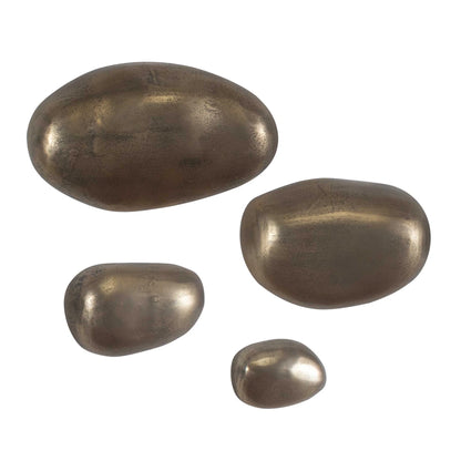 Stone-Shaped Brass Outdoor Wall Art, Set of 4