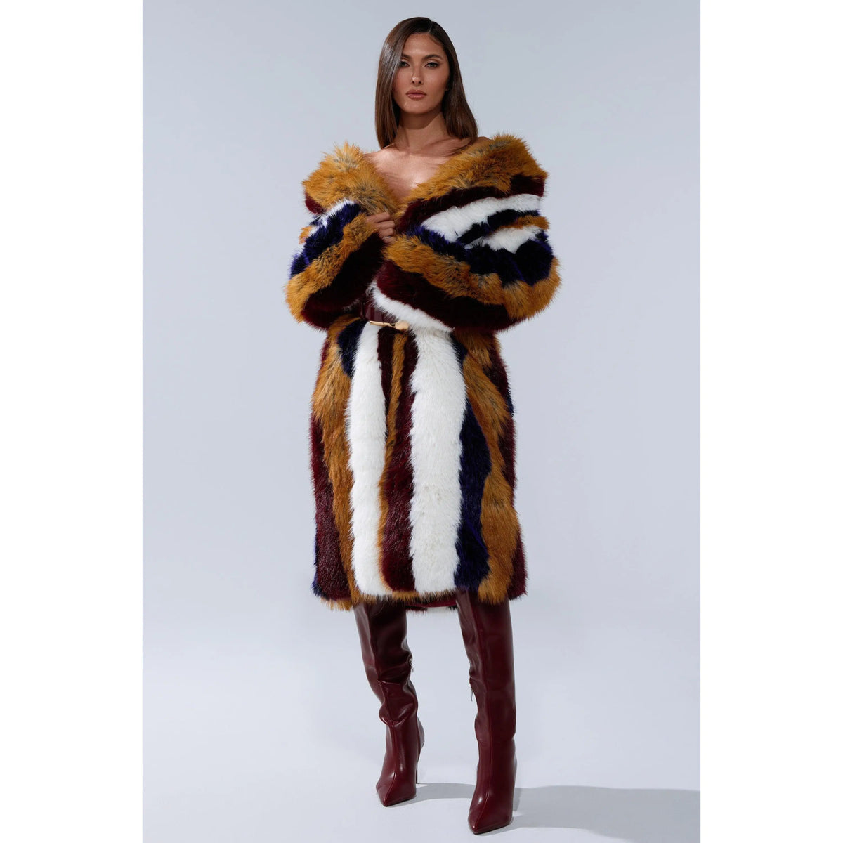 Alaia Striped Faux Fur Coat