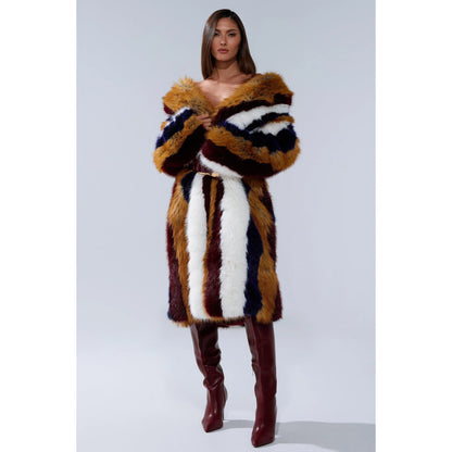 Alaia Striped Faux Fur Coat