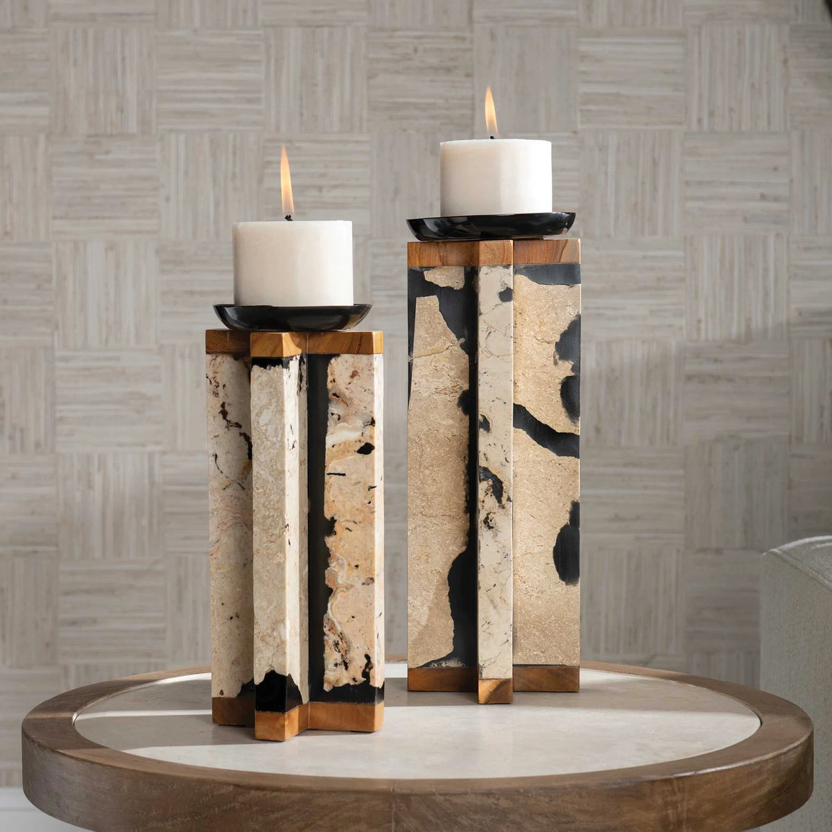 Coral Stone Candleholders, Set of 2