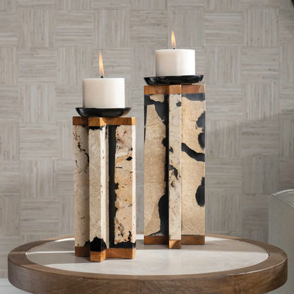 Coral Stone Candleholders, Set of 2