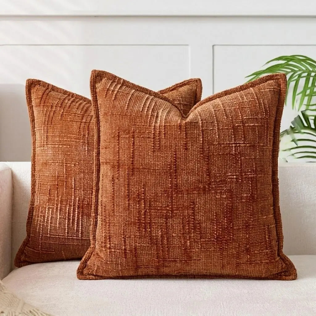 Elevate Your Home Decor with Our 18x18 Soft Chenille Cushion Covers - 2-Piece Set in Rustic Style, Perfect for Any Living Space!