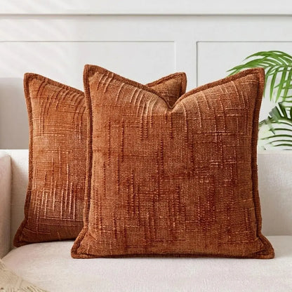 Elevate Your Home Decor with Our 18x18 Soft Chenille Cushion Covers - 2-Piece Set in Rustic Style, Perfect for Any Living Space!