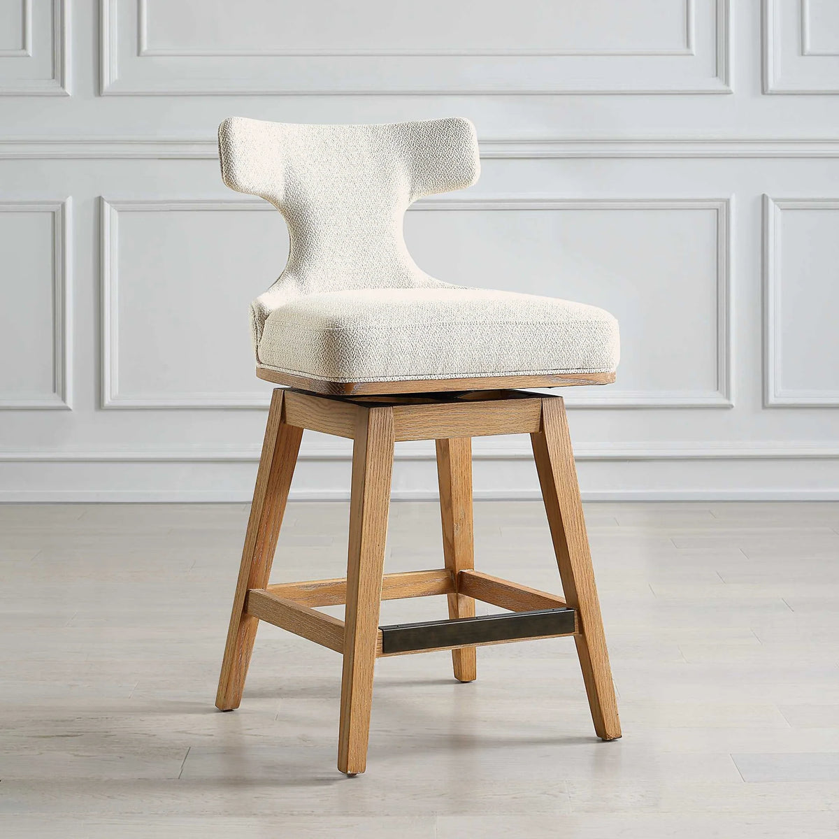 Off-White Fabric Counter Stool