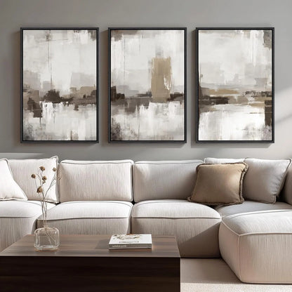 Elevate Your Space with a Set of 3 Framed Neutral Abstract Canvas Prints - Modern Minimalist Artwork for Any Room