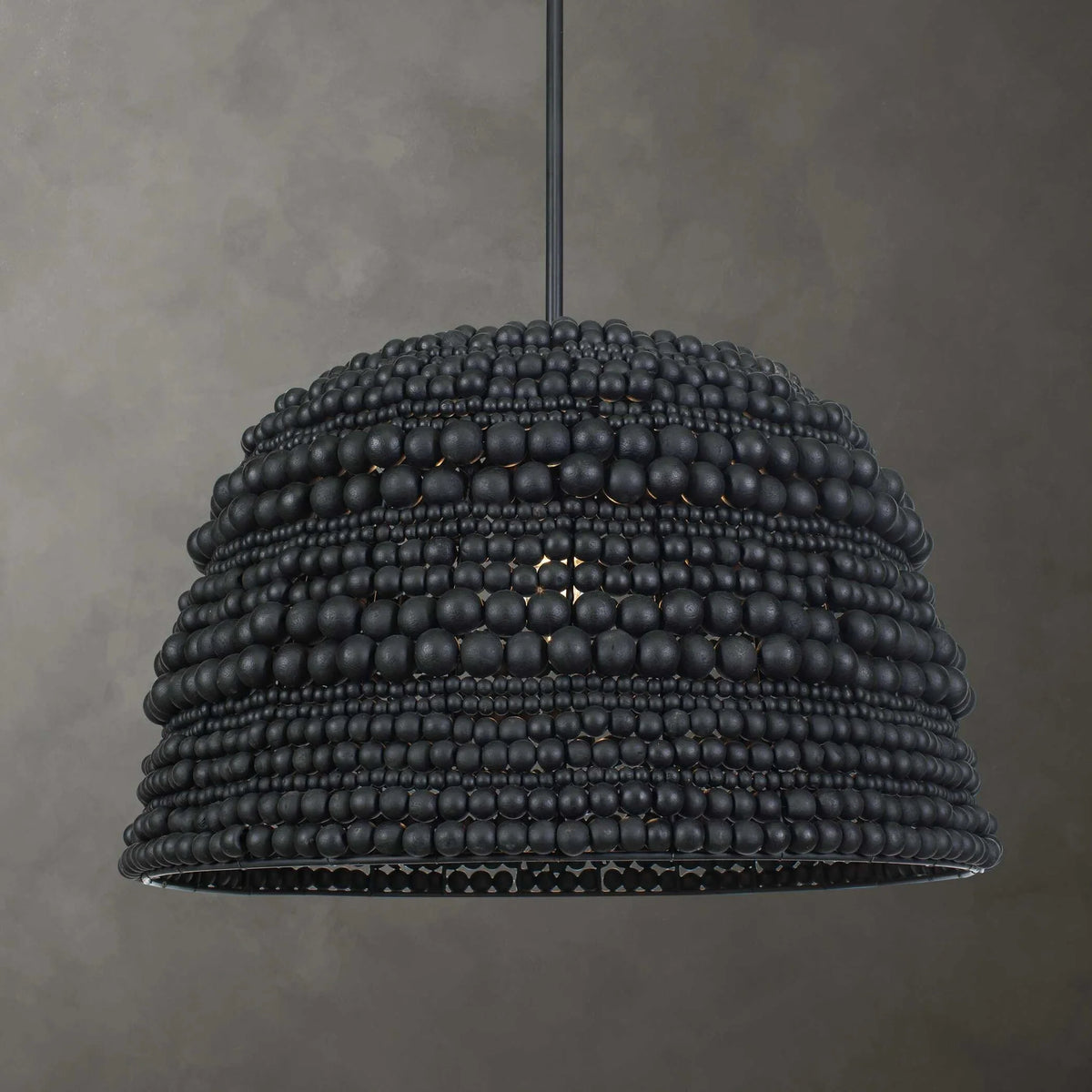 Black Beaded Wood Pendant